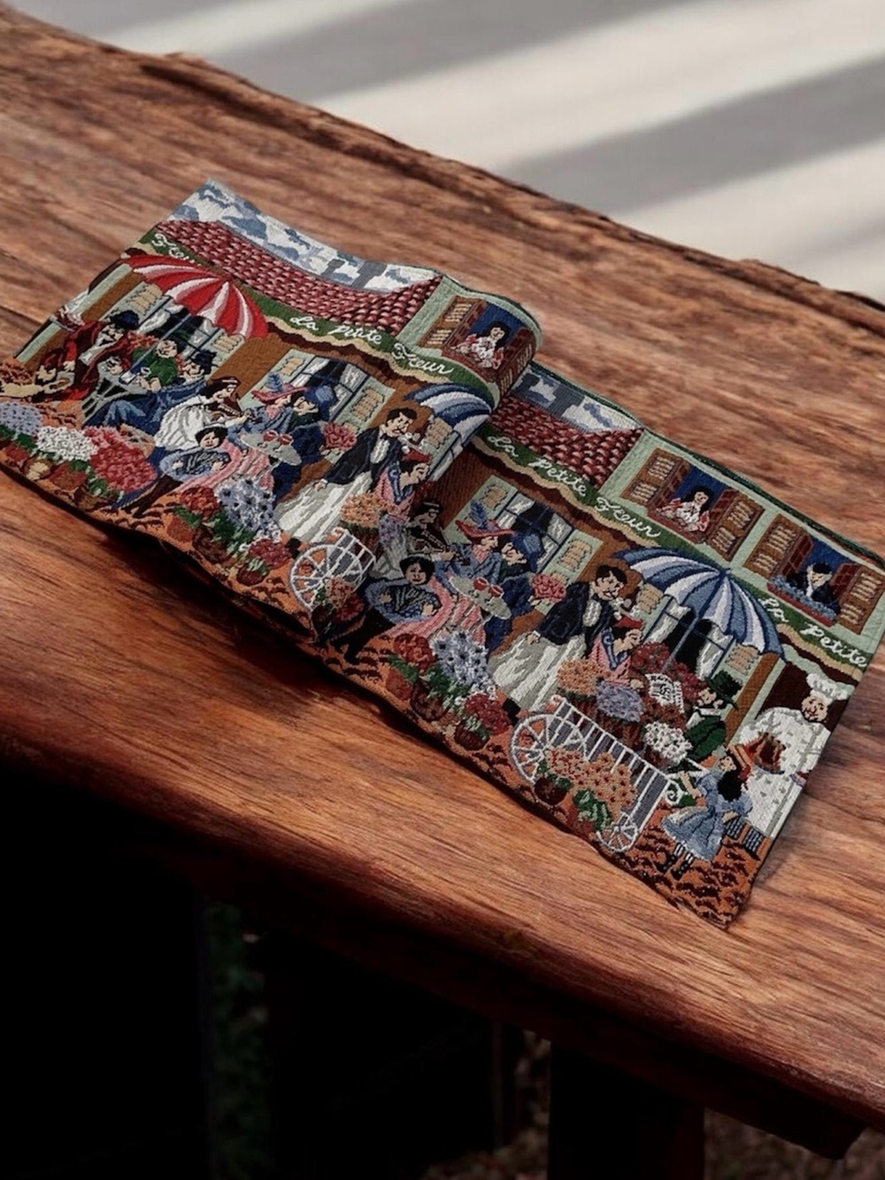 French Café Paris Market Woven Tapestry Table Runner 72”